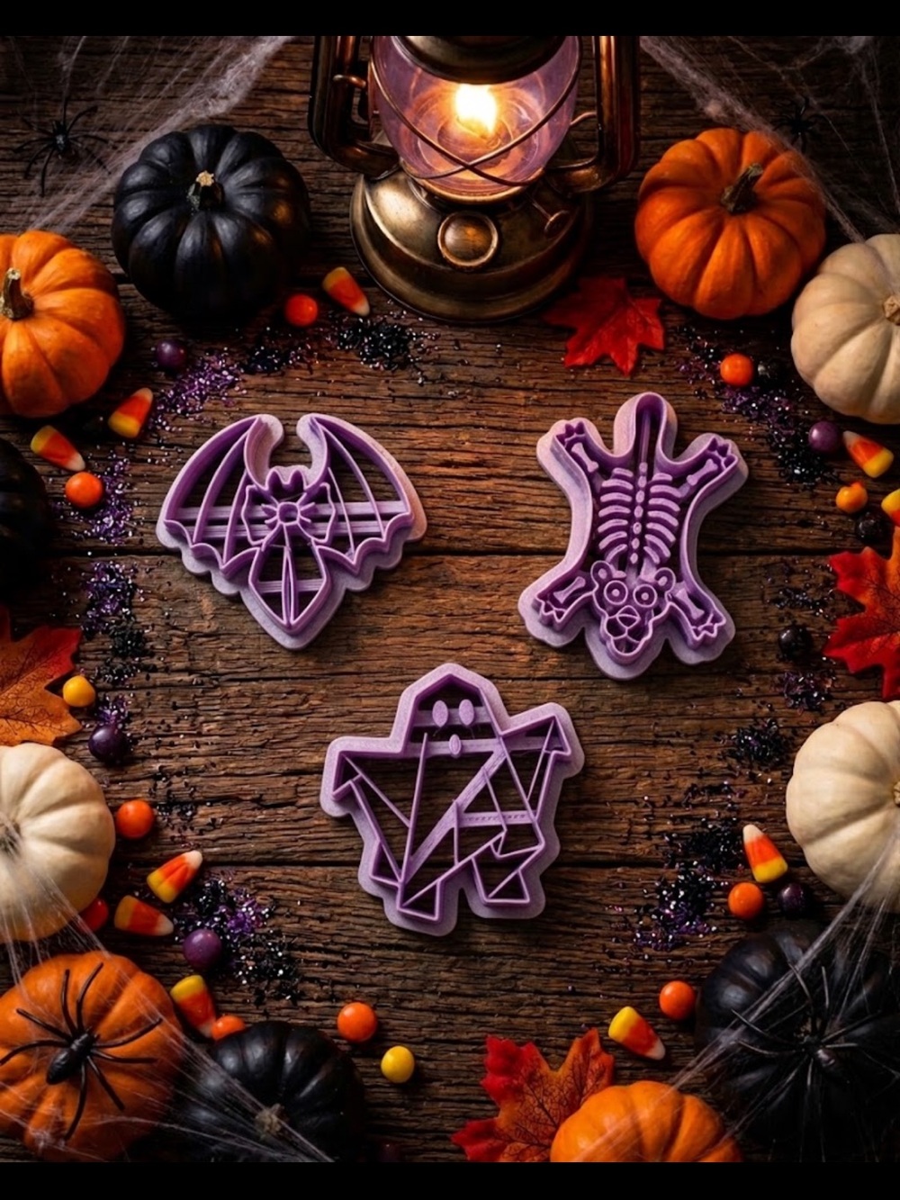 Halloween Ghost, Bat & Skeleton Clay or fondant Cutters - Purple set of 10! New!